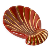 Shell-shaped ceramic catchall, Magdalithe, brick and gold, 1970.