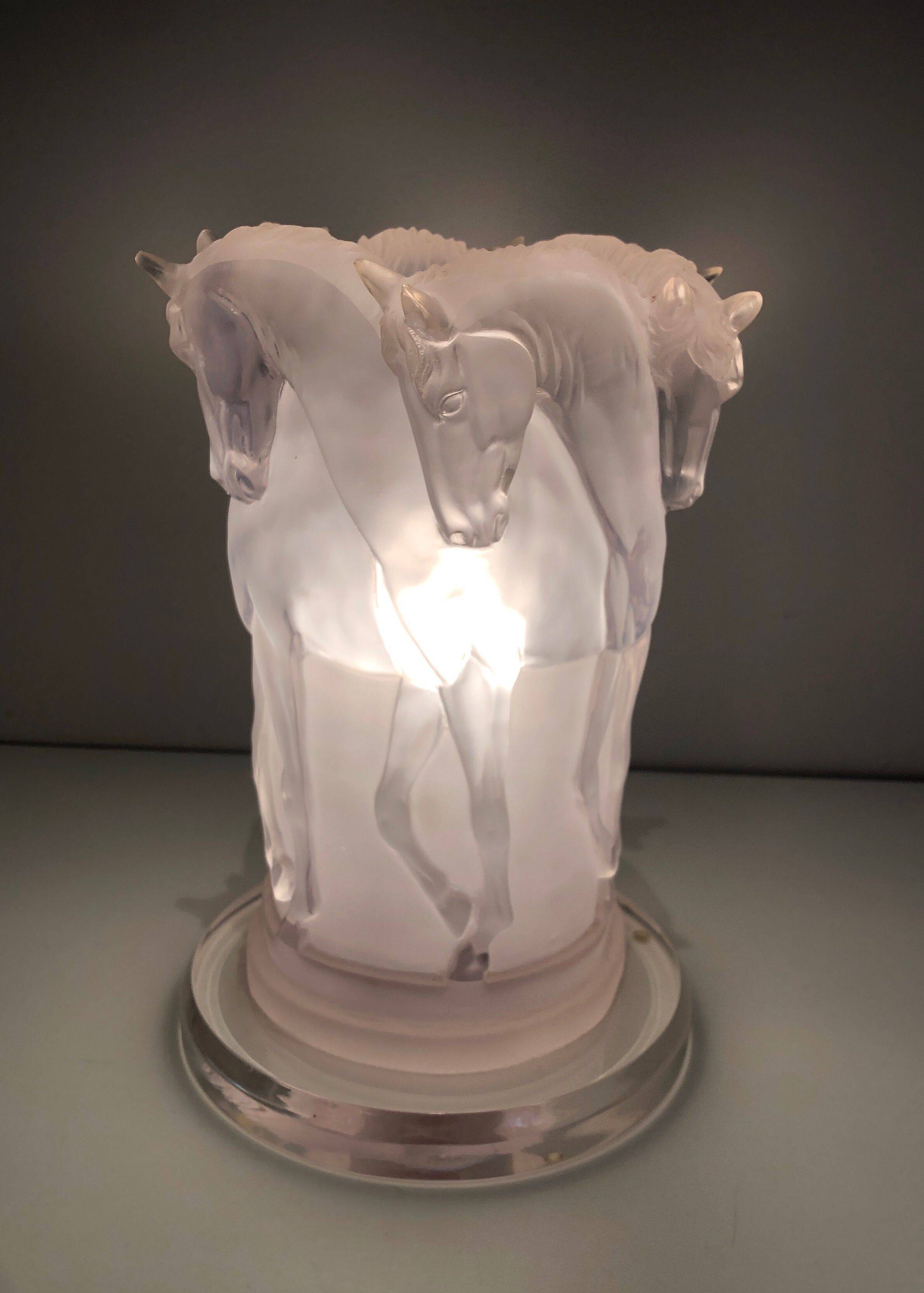 Plexiglass horse lamp in the style of Lalique.
