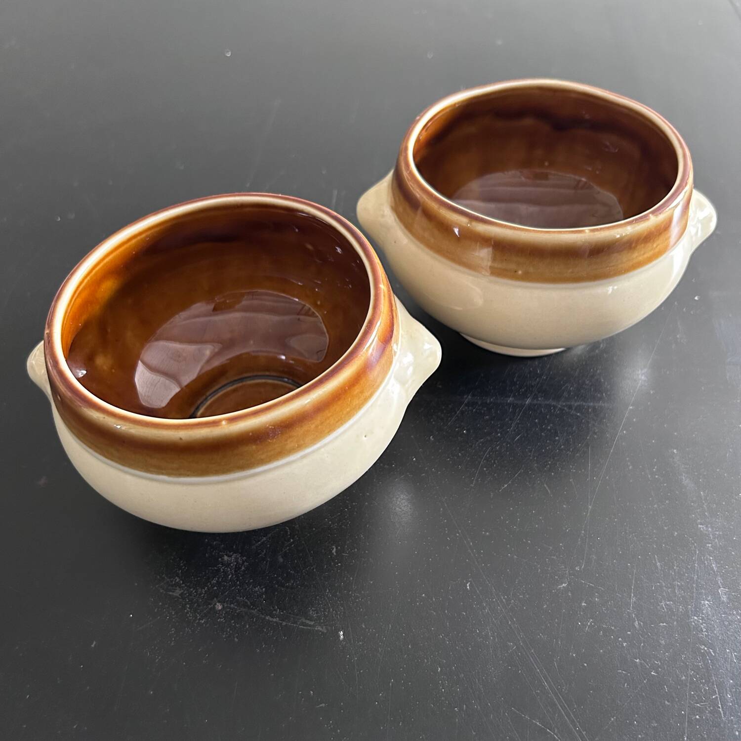 Pair of two-tone soup bowls