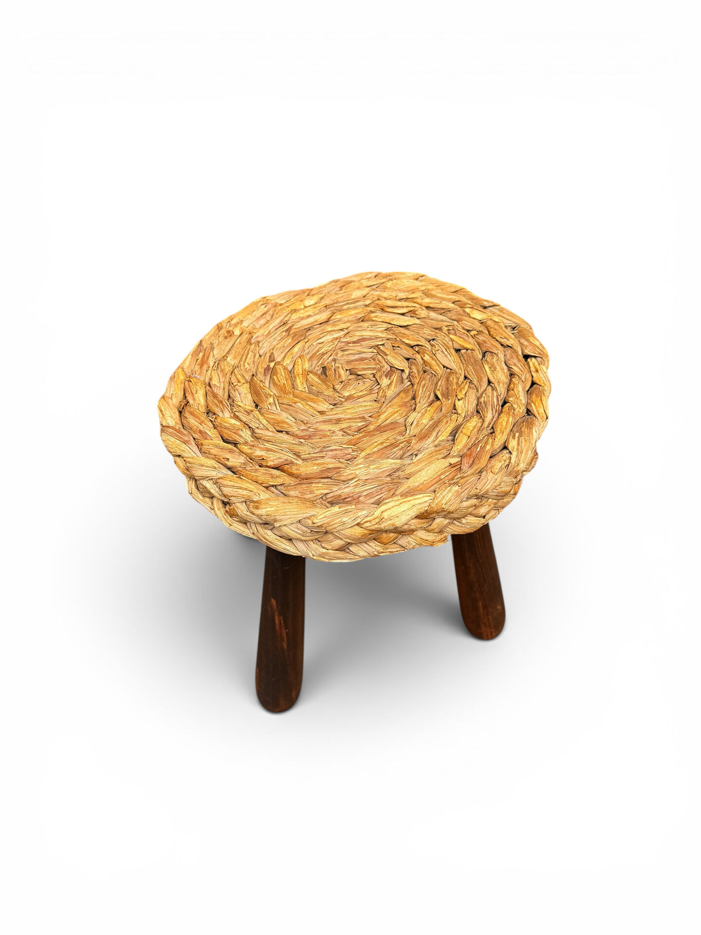 Oak and straw stool – Audoux-Minet – 1950s-60s