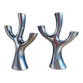 Silver candlesticks in the shape of a 3-branch tree