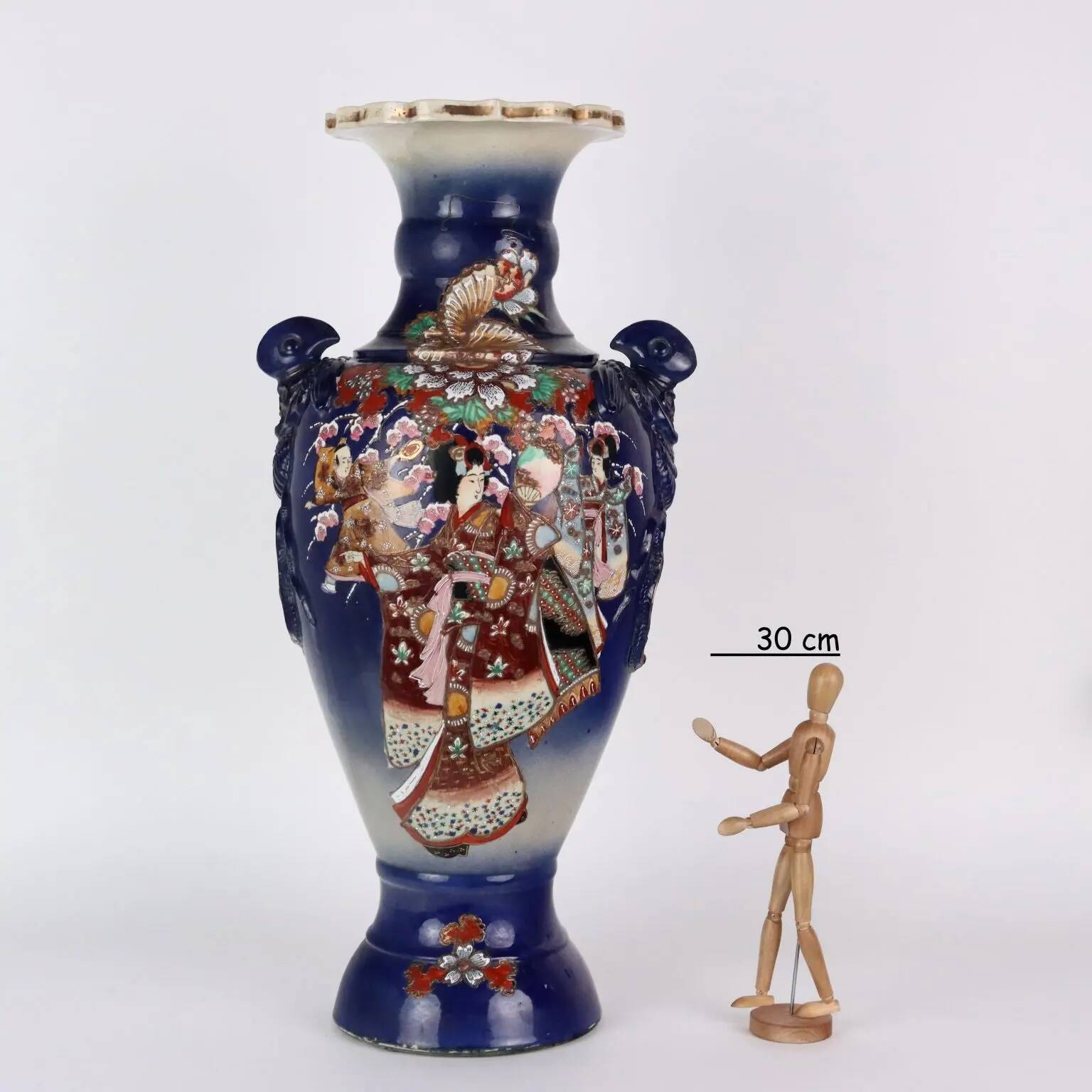 Antique ceramic vase with floral decoration, Japan, early 20th century.
