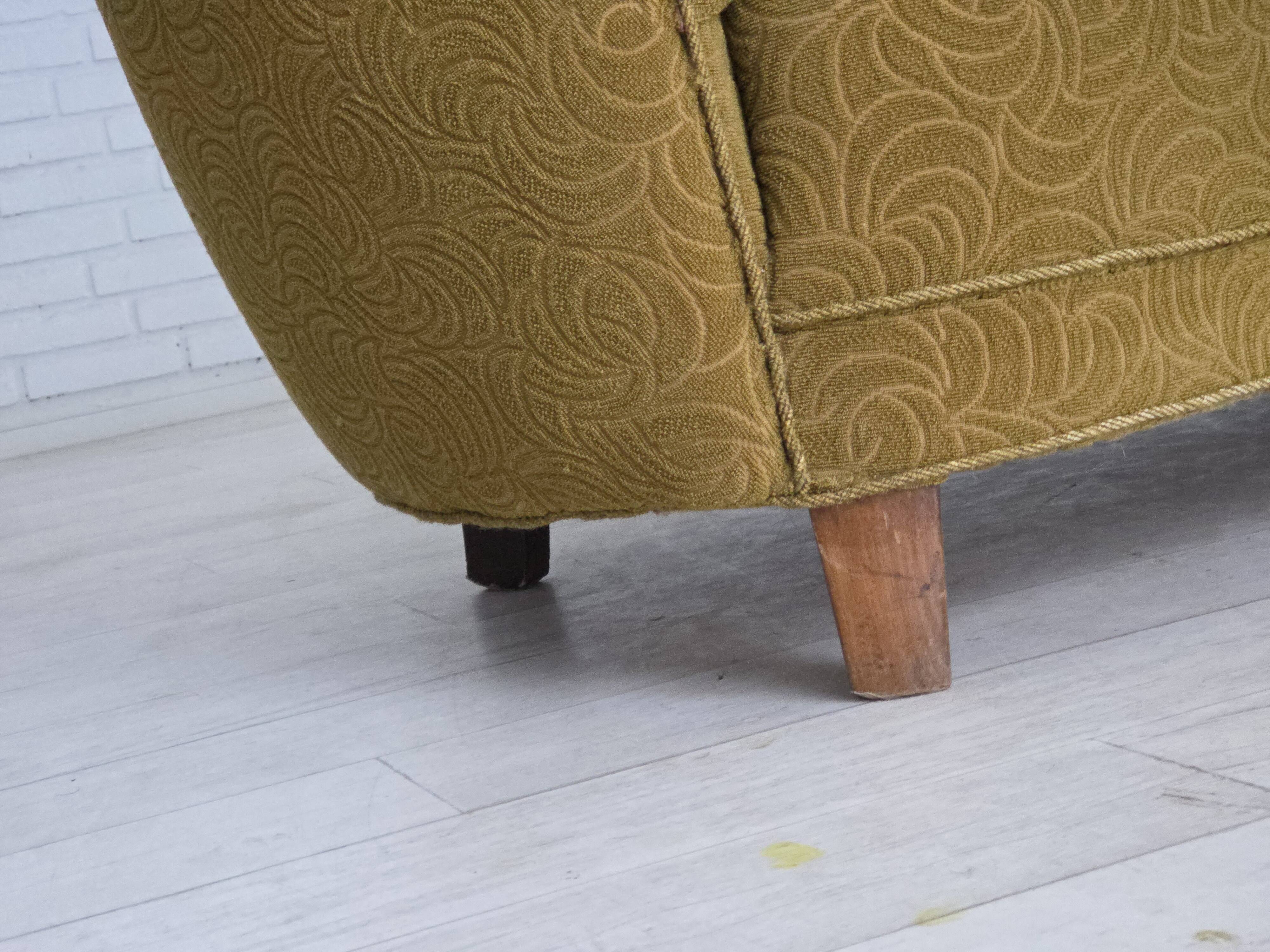 1960s, Danish 2-seater "Banana" sofa, furniture velour, beech wood.