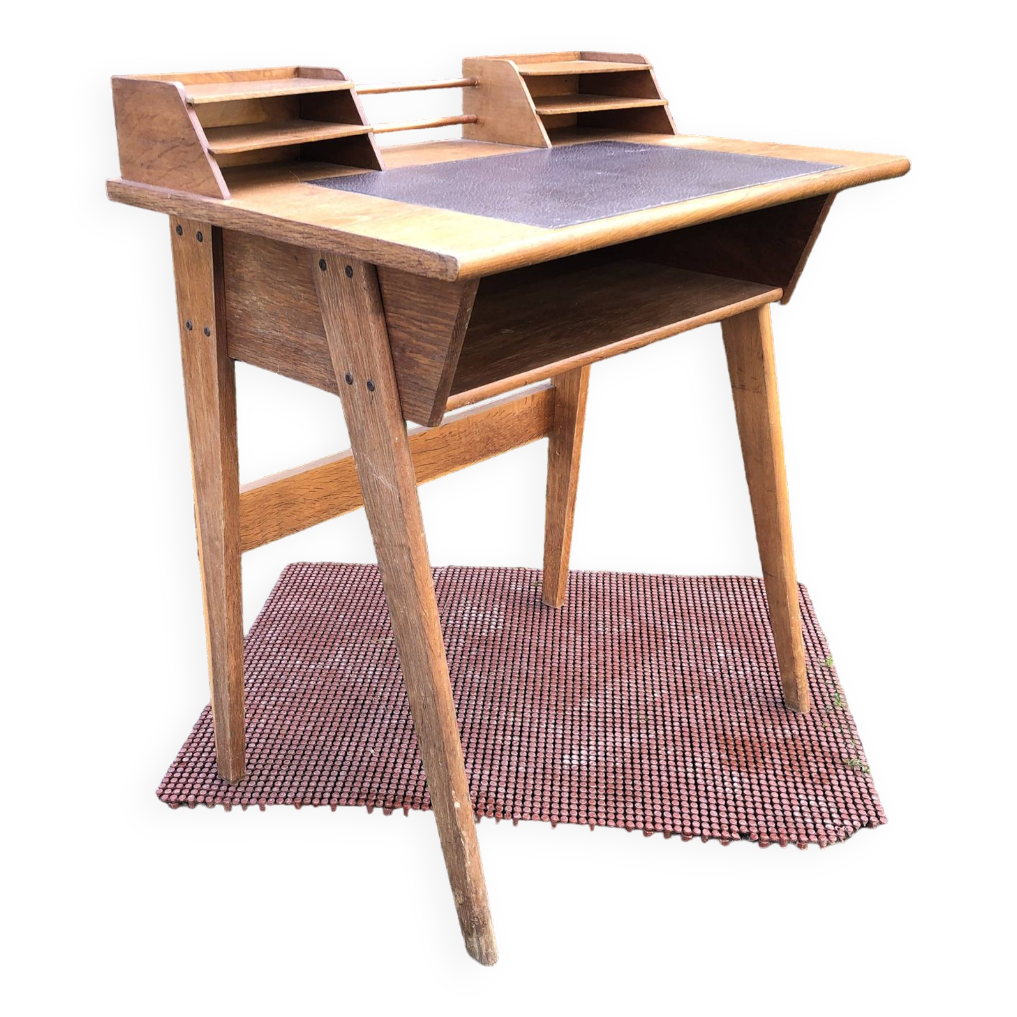 Vintage oak compass leg desk.