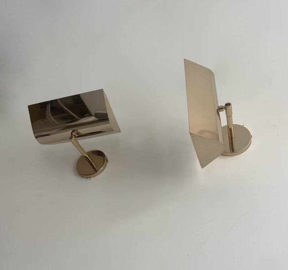 Pair of vintage adjustable solid brass wall lights France 1970