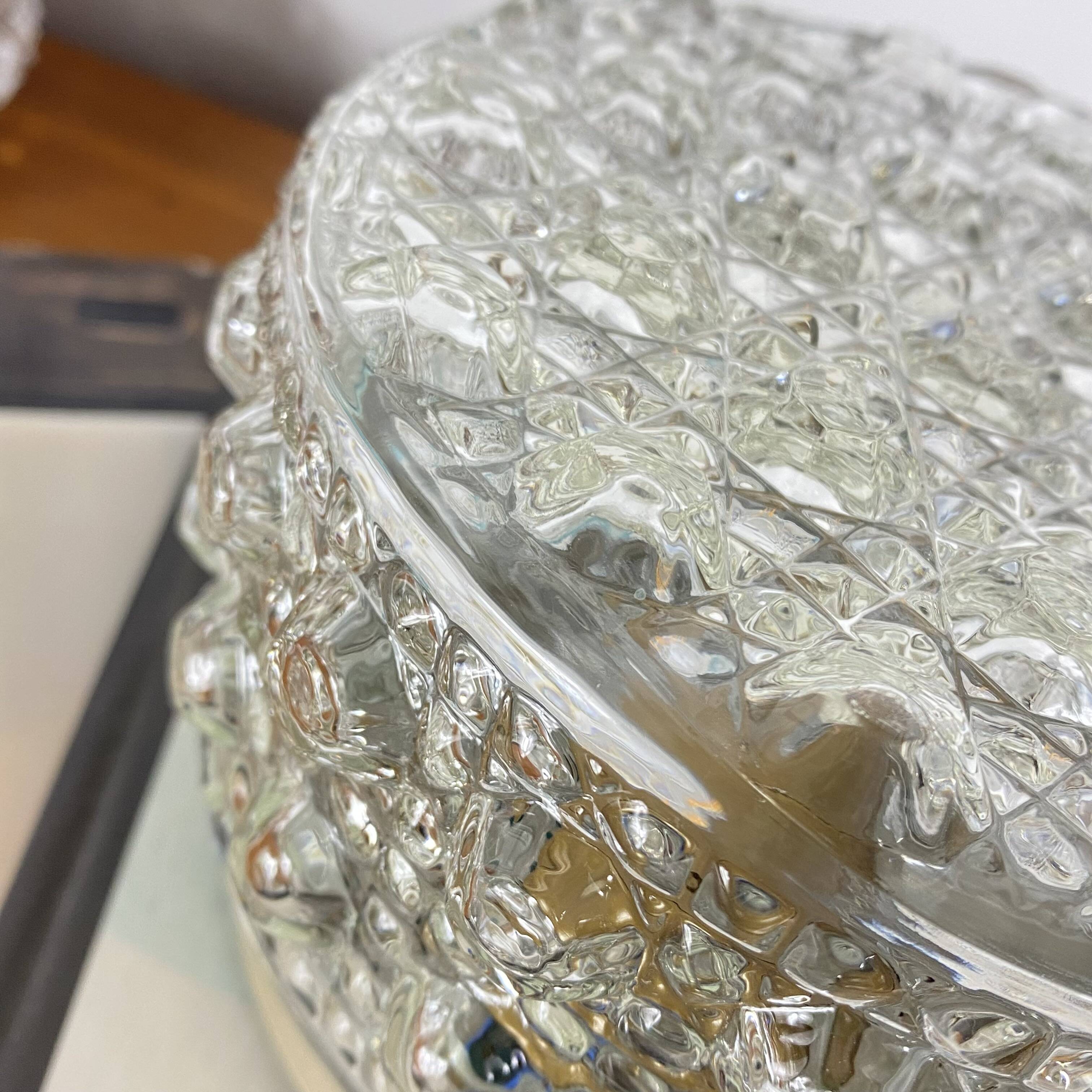 Small round wall light ceiling fixture in glass vintage diamond point.