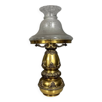 Oil lamp Napoleon III period circa 1880 gilded brass and gilded bronze