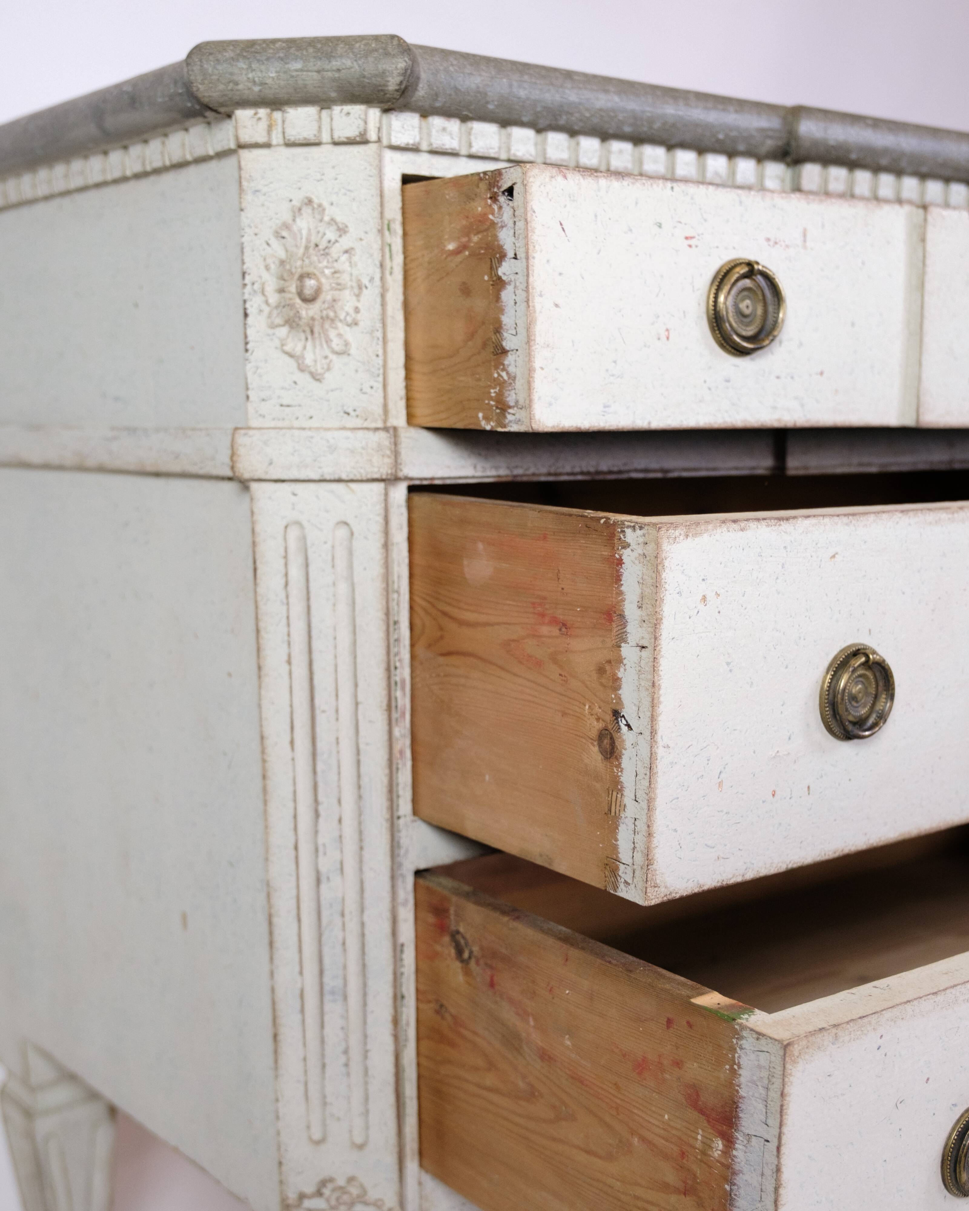 Gustavian Chest Of Drawers Grey Painted, Swedish Origin From 1840s