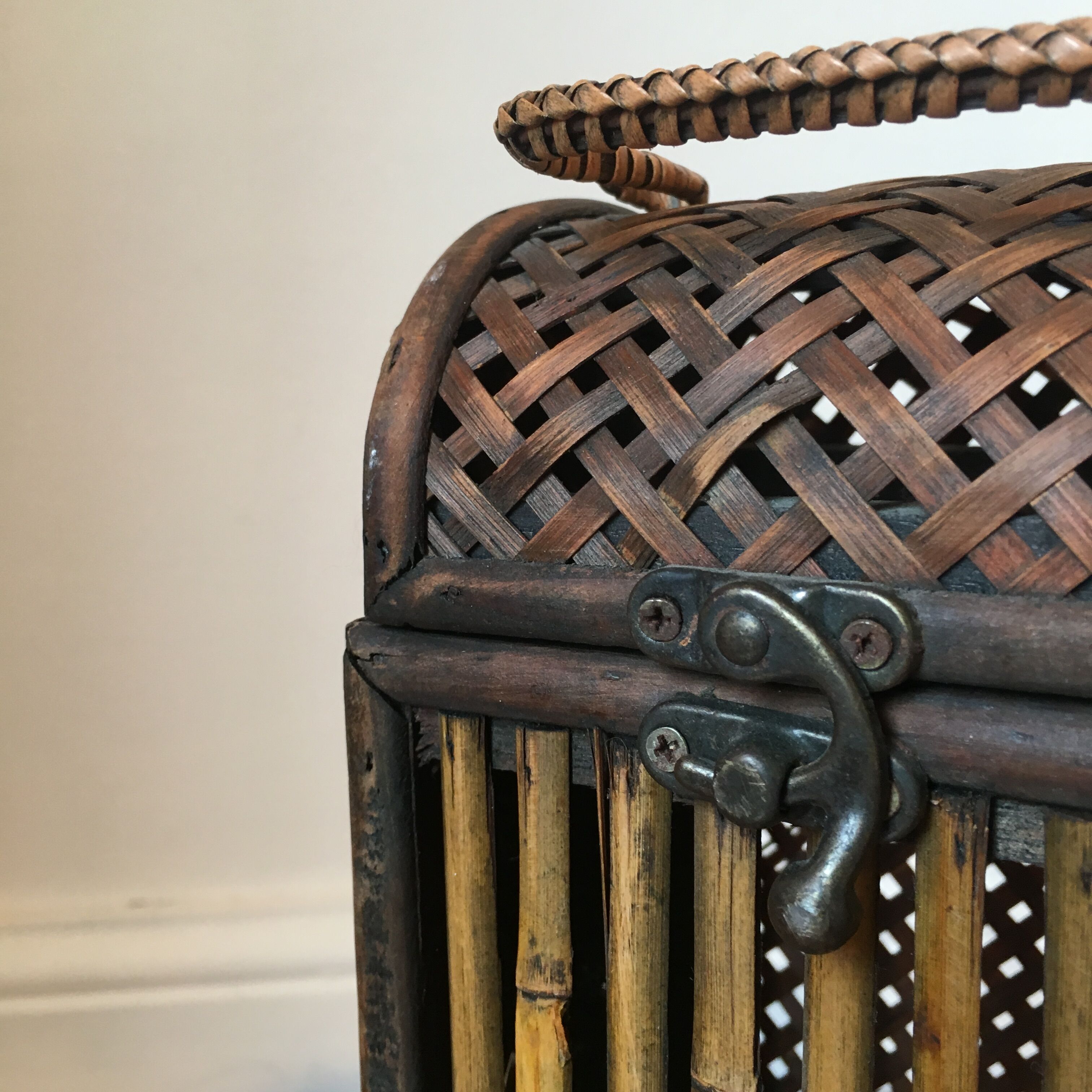 Stunning old rattan bottle holder