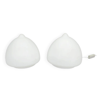 Pair of Czech Opaline Glass Sculptural Table Lamps, 1970s