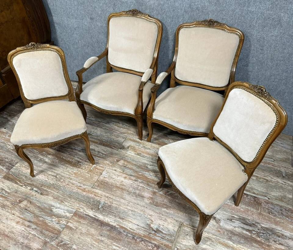 Set of Louis XV style seats in molded and carved wood circa 1900