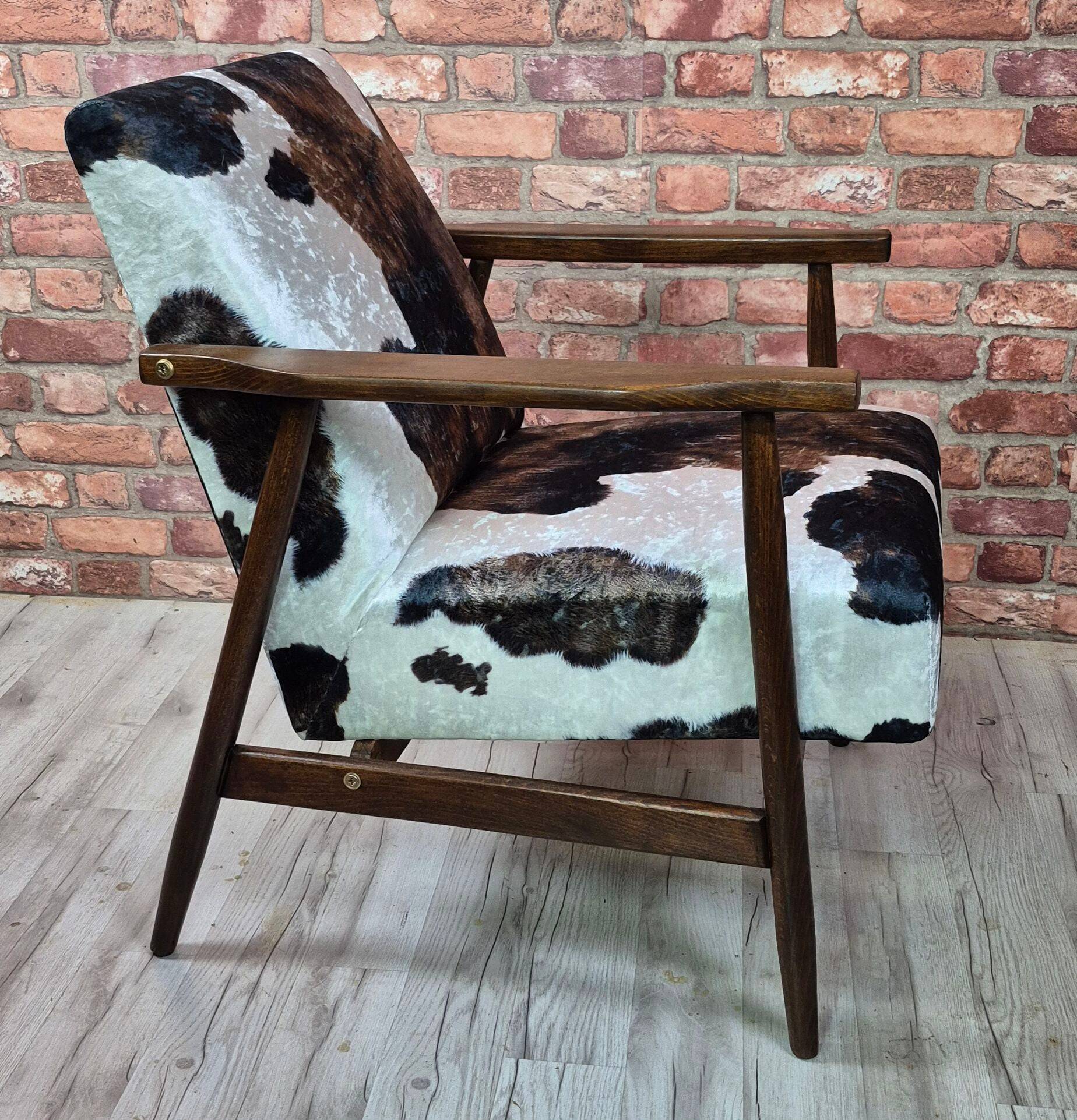 Restored Mid-Century Armchair Type B-7727 - Cowhide Print Velour - 1960s