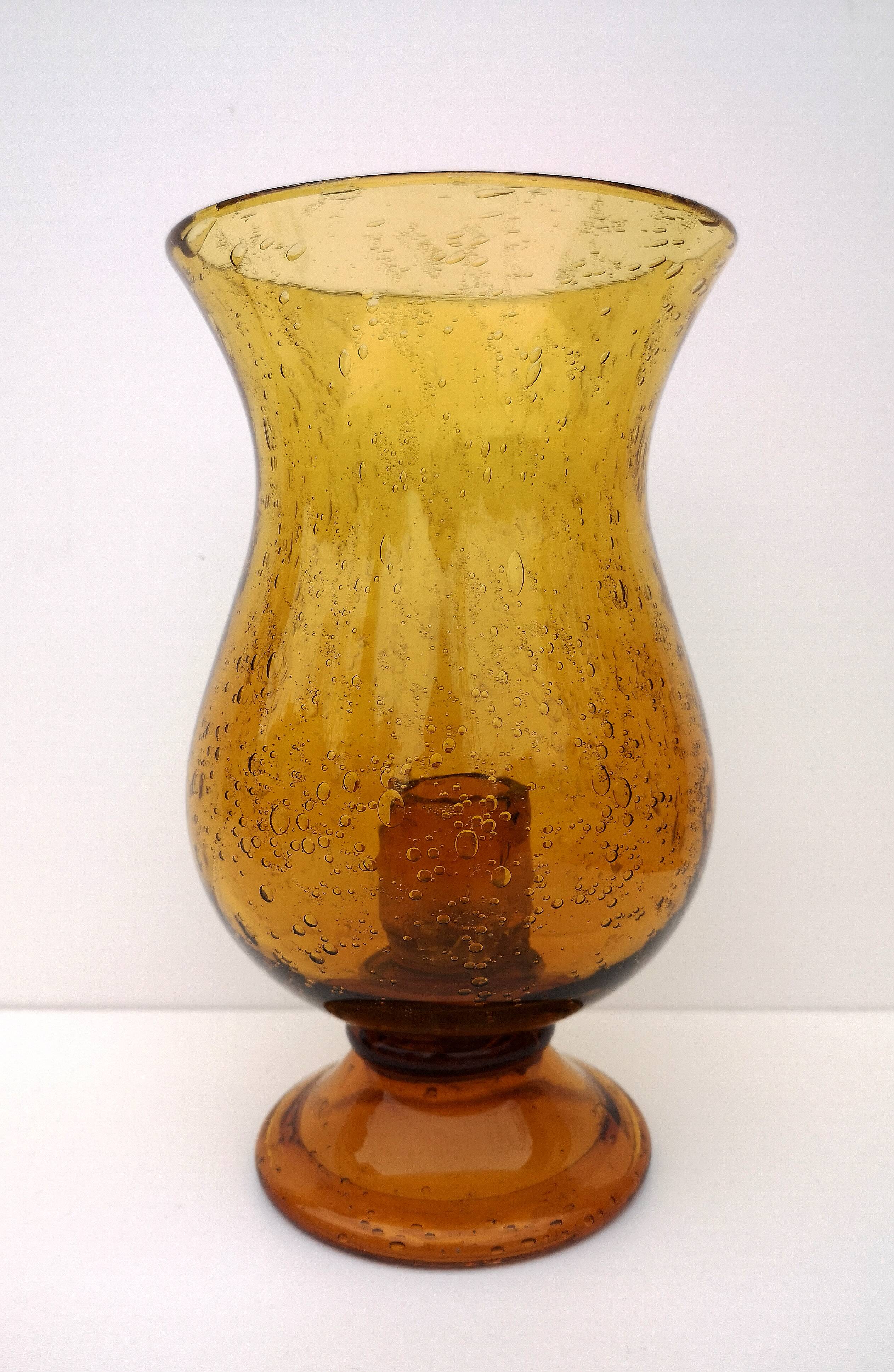 Biot tealight candle holder in blown, bubbled amber glass