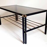 Magazine holder coffee table 1960s smoked glass, metal and brass Width 94.2 cm