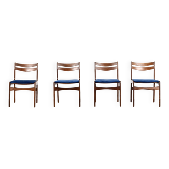 4 chaises en teck et velours bleu marine, milieu XXème