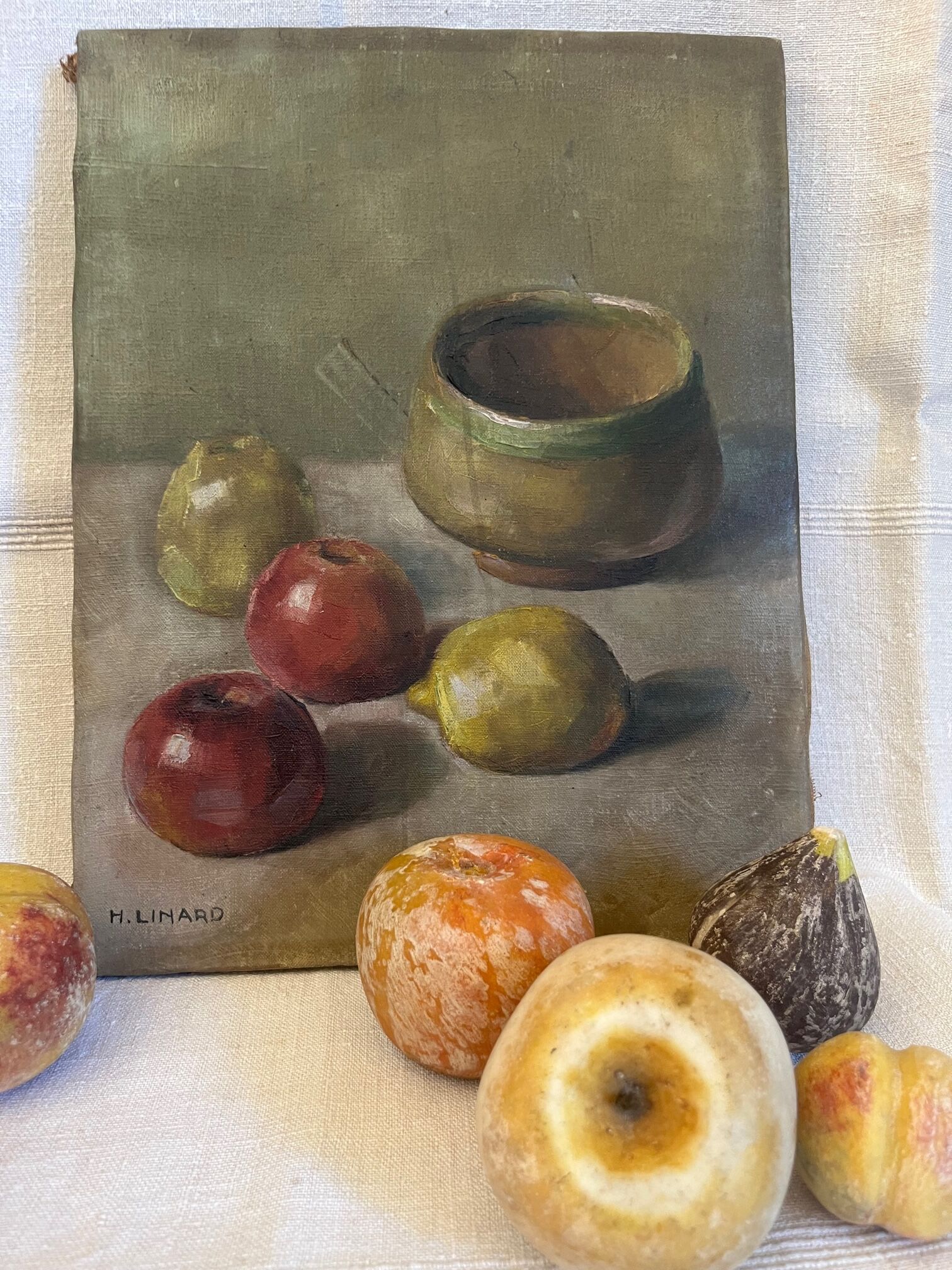 Oil on canvas still life with apples