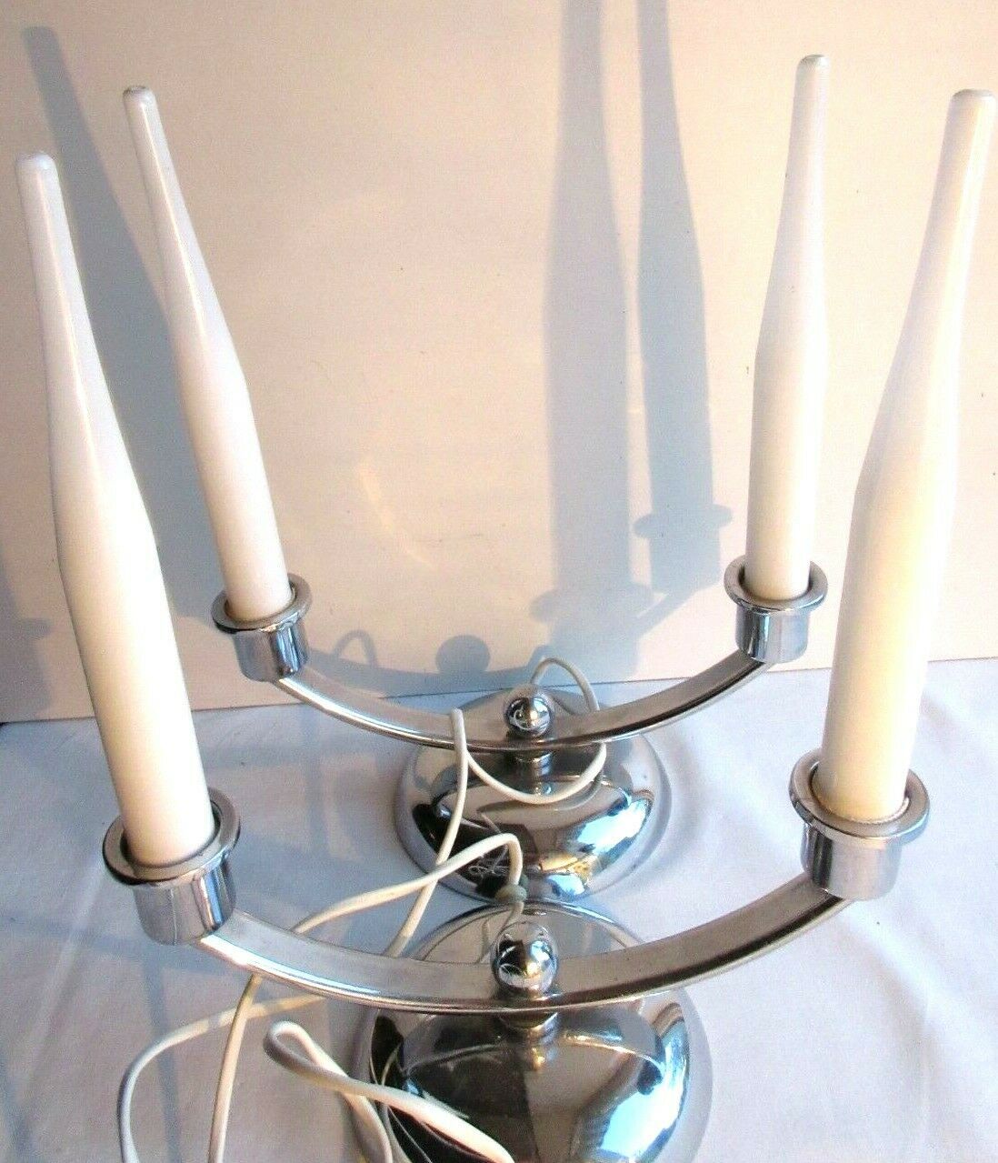 2 art deco lamps with 2 lights, chrome metal, 1930 design