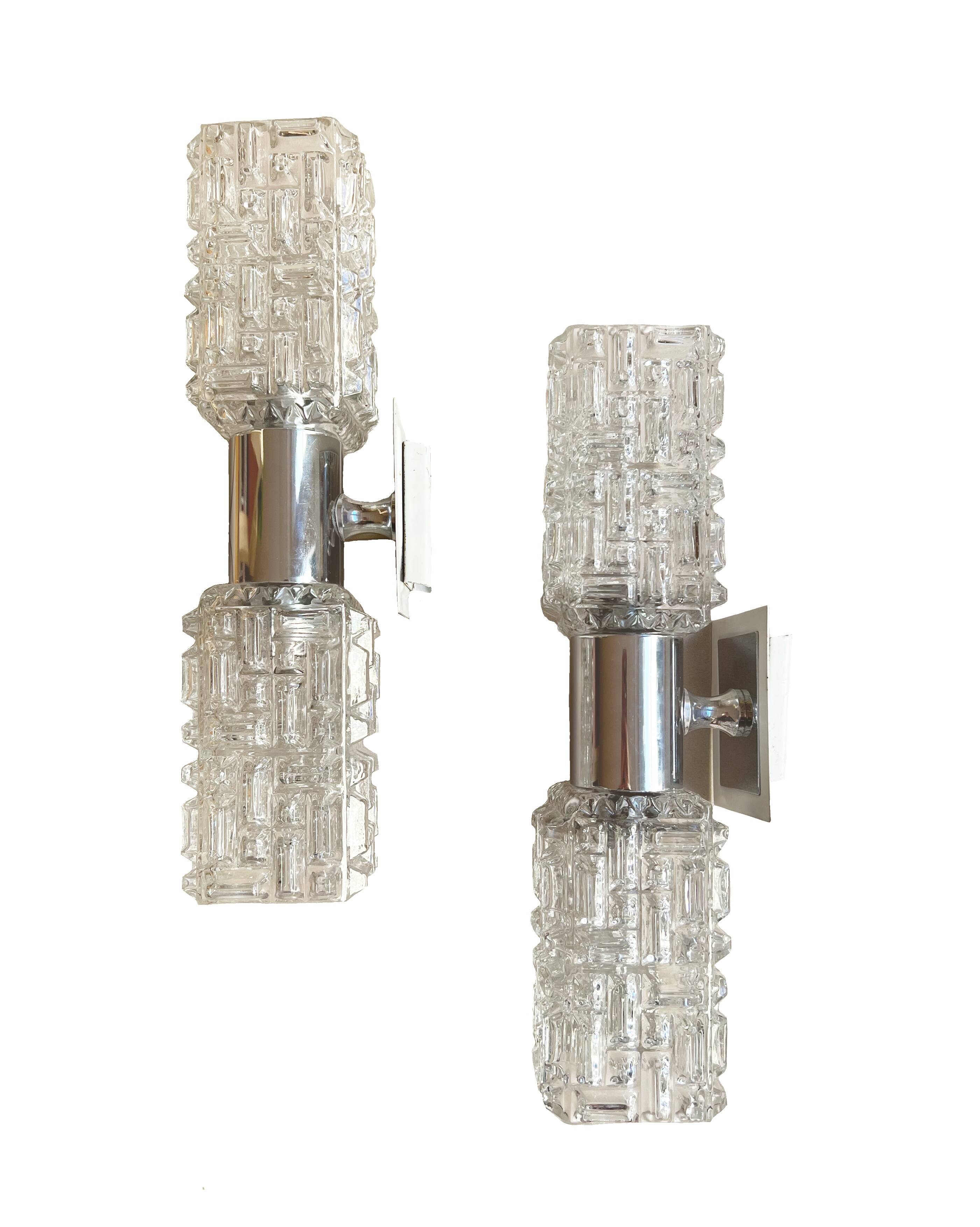 70s Faceted Crystal Pair of Sconces by Targetti Sankey