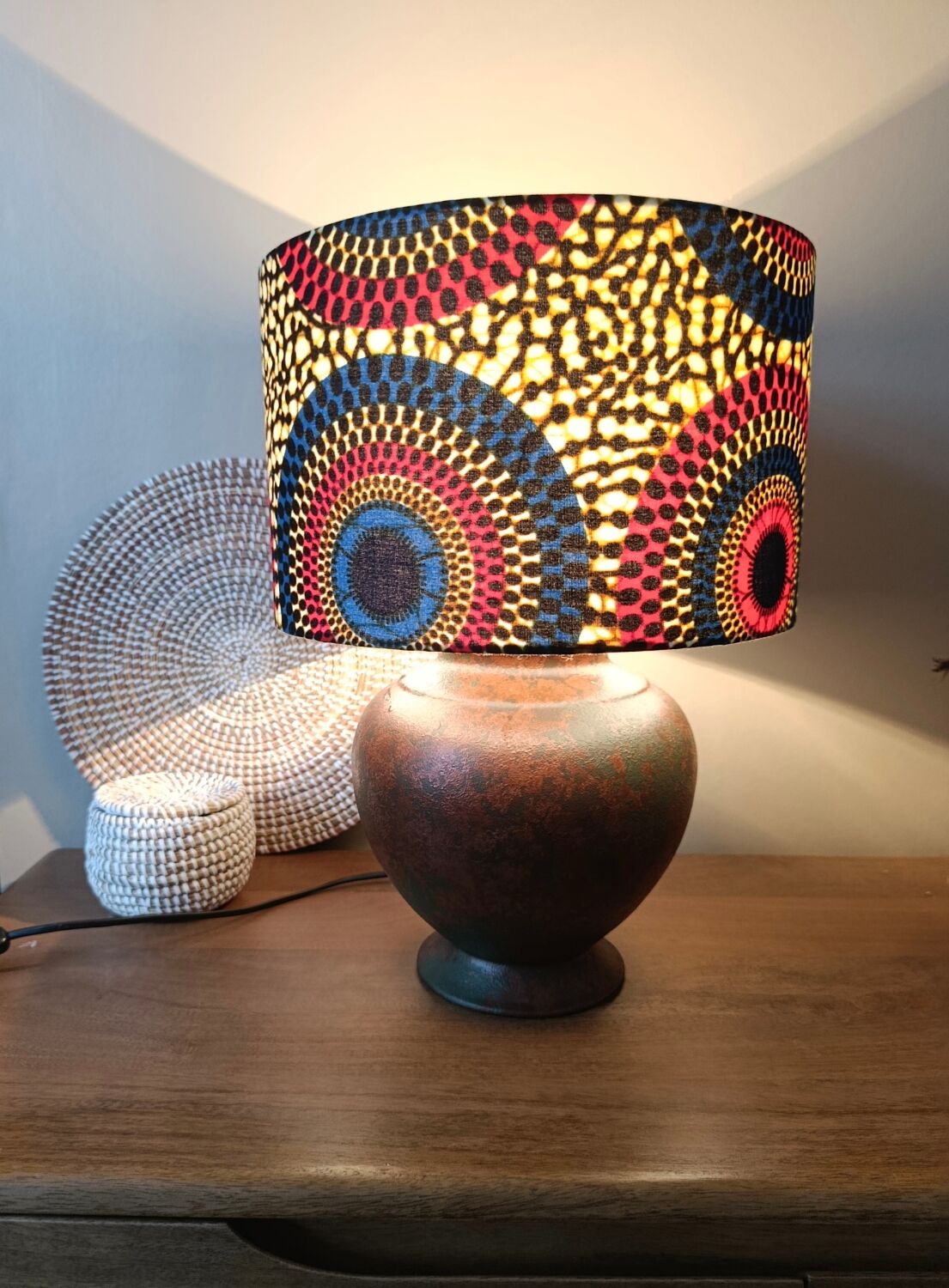 Copper metal floor lamp, chic ethnic wax lampshade.