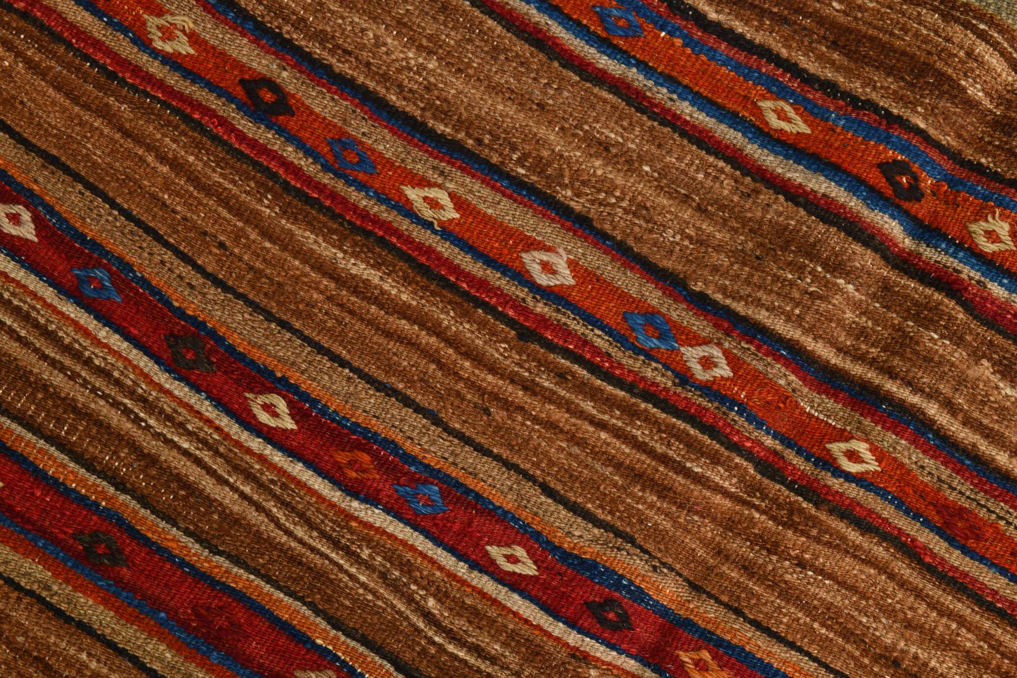 Red & Brown Pinstriped Style Vintage Kilim Rug, 142x182Cm