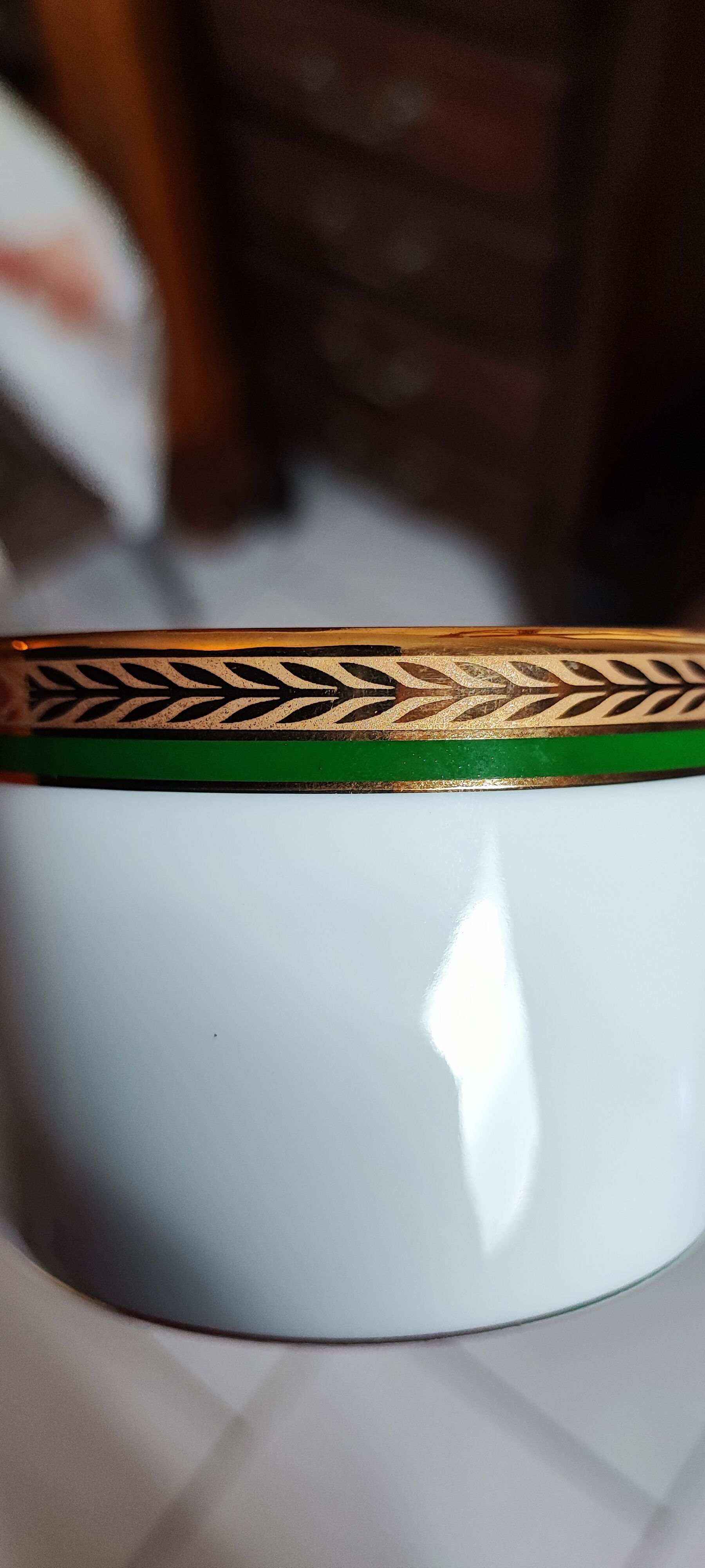 Duo cups Limoges bordered green gilded with fine gold
