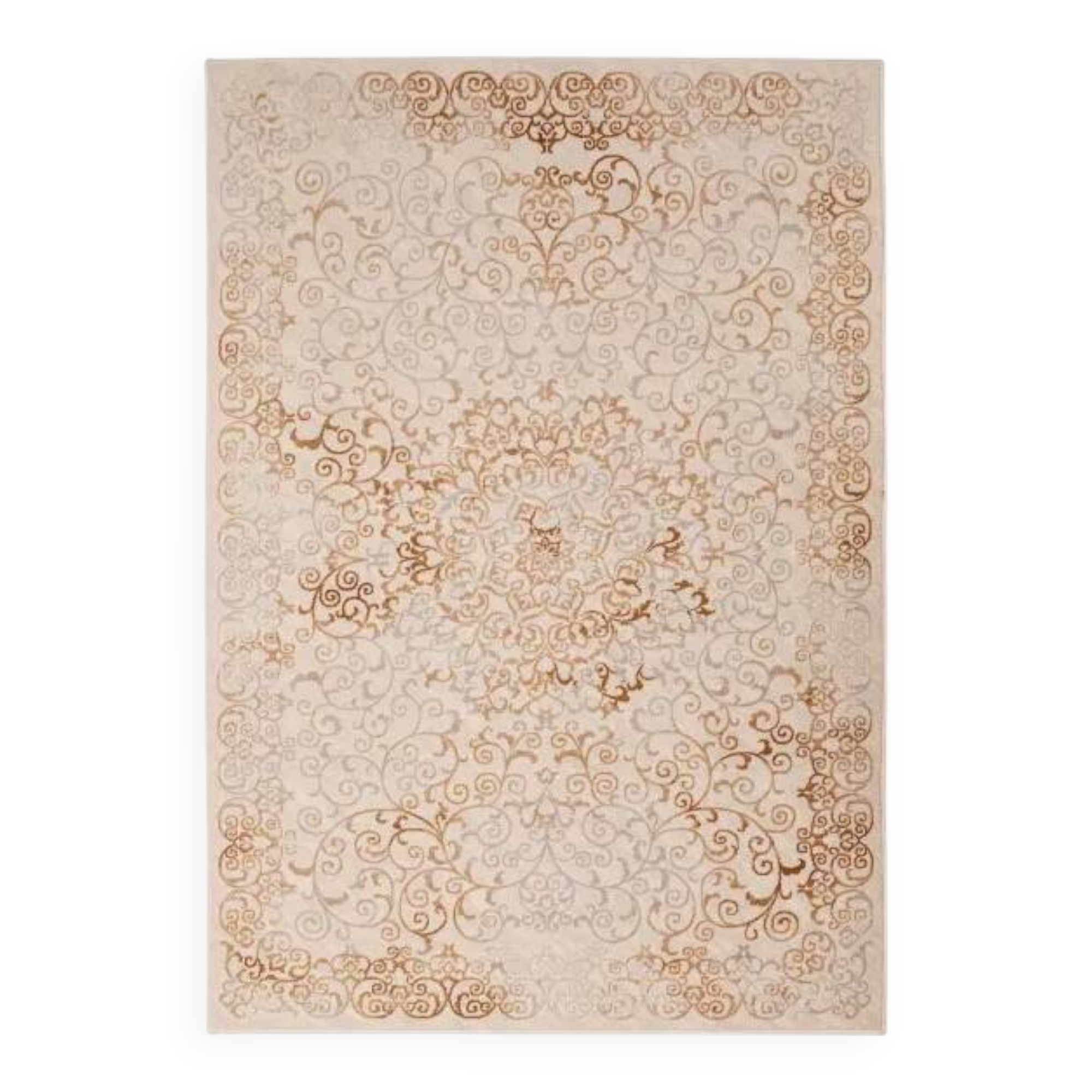 Vintage cream and brown Persian-style carpet in wool.