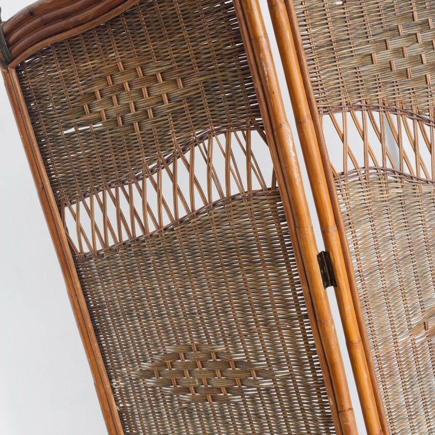Vintage cane or rattan and wicker room divider. France, 1980s-90s