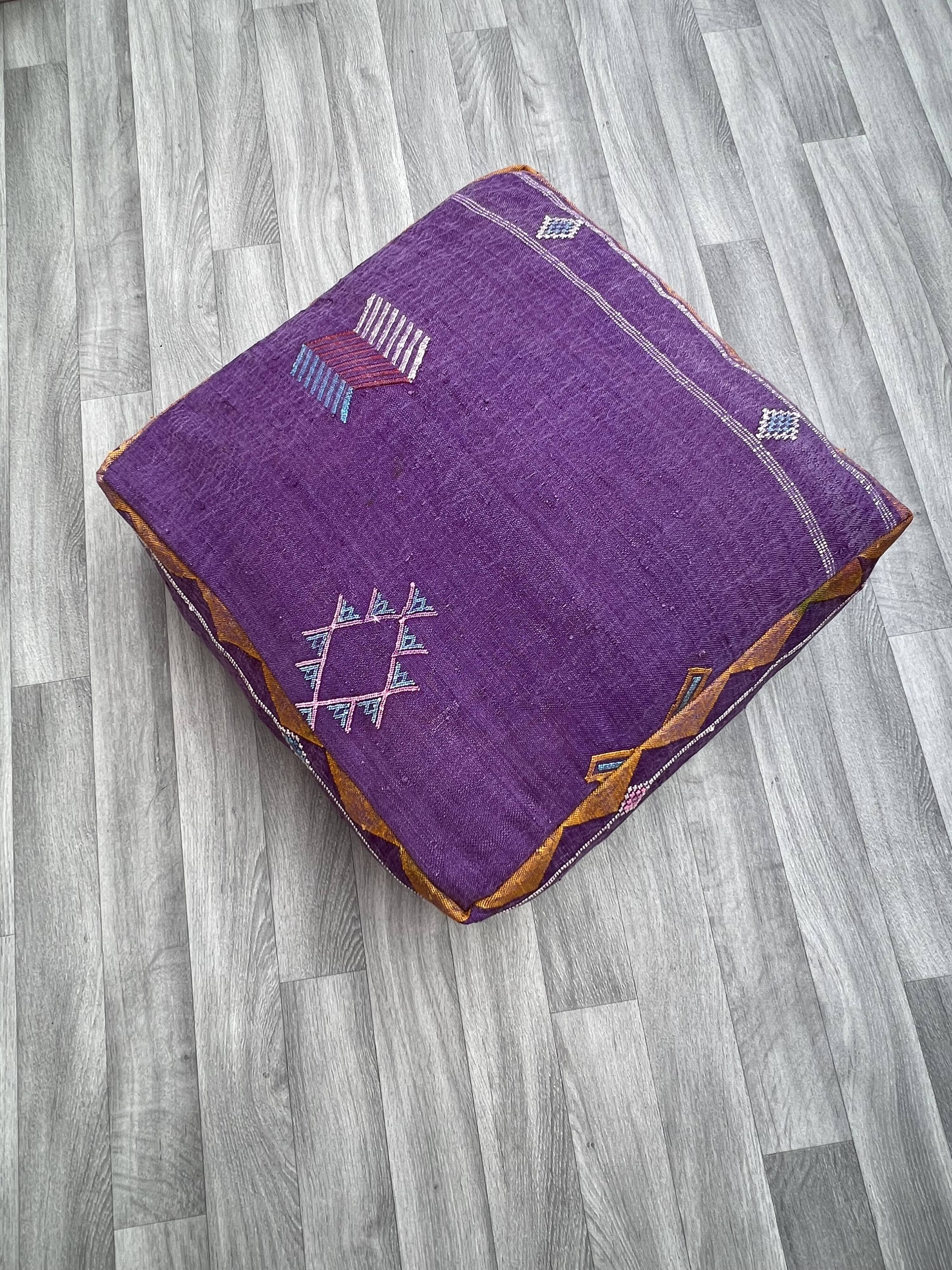 Moroccan Ottoman Pouf, Cactus Silk Pouf, Purple Pouf, Ottoman Stool, Living Room Pouf, Made Pouf