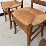 4 old rustic straw chairs