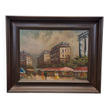 Vintage Oil Painting With Parisian Flower Market Frederic, 1970s