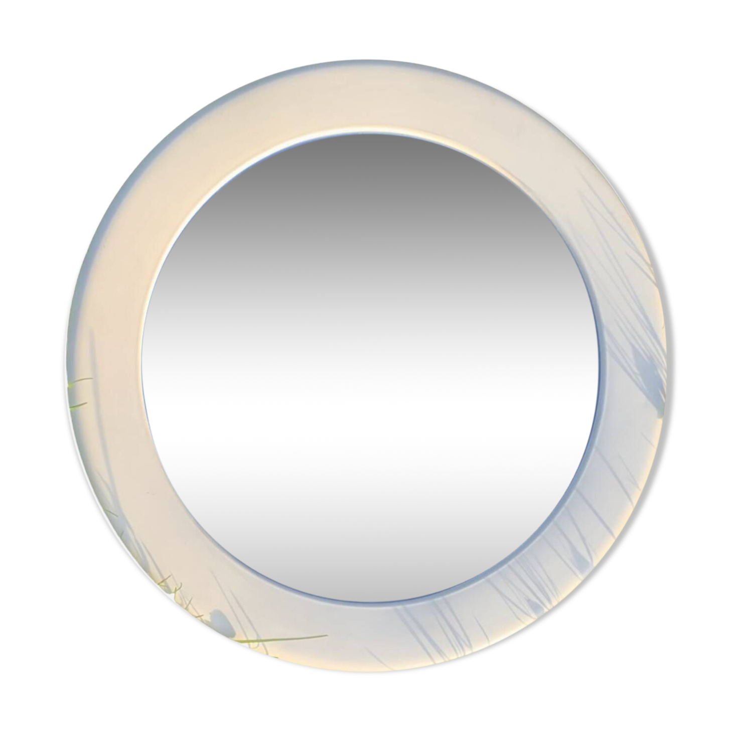 Vintage round white plastic mirror