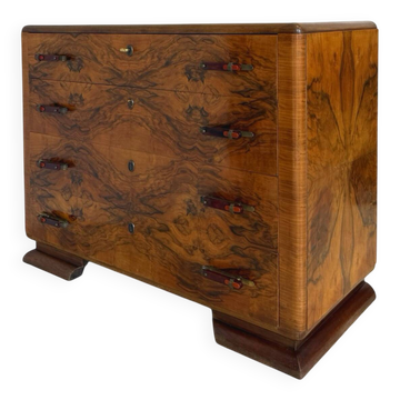 Walnut burl commode, Italian Art Deco, 1940s.