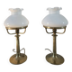 Paire de lampes anciennes en opaline et laiton