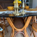 Rattan high table / smoked glass top