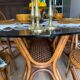 Rattan high table / smoked glass top