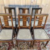 Set of 6 Art Deco chairs in marquetry and caning.