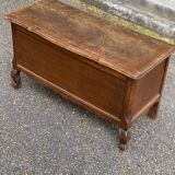 Vintage oak chest bank in dark wood, Louis XV style.