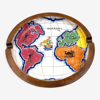 Polychrome ceramic world map catchall / ashtray, Zaccagnini Italy 1940s