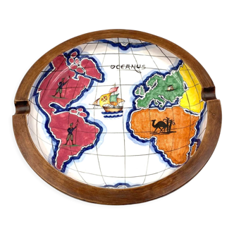 Polychrome ceramic world map catchall / ashtray, Zaccagnini Italy 1940s