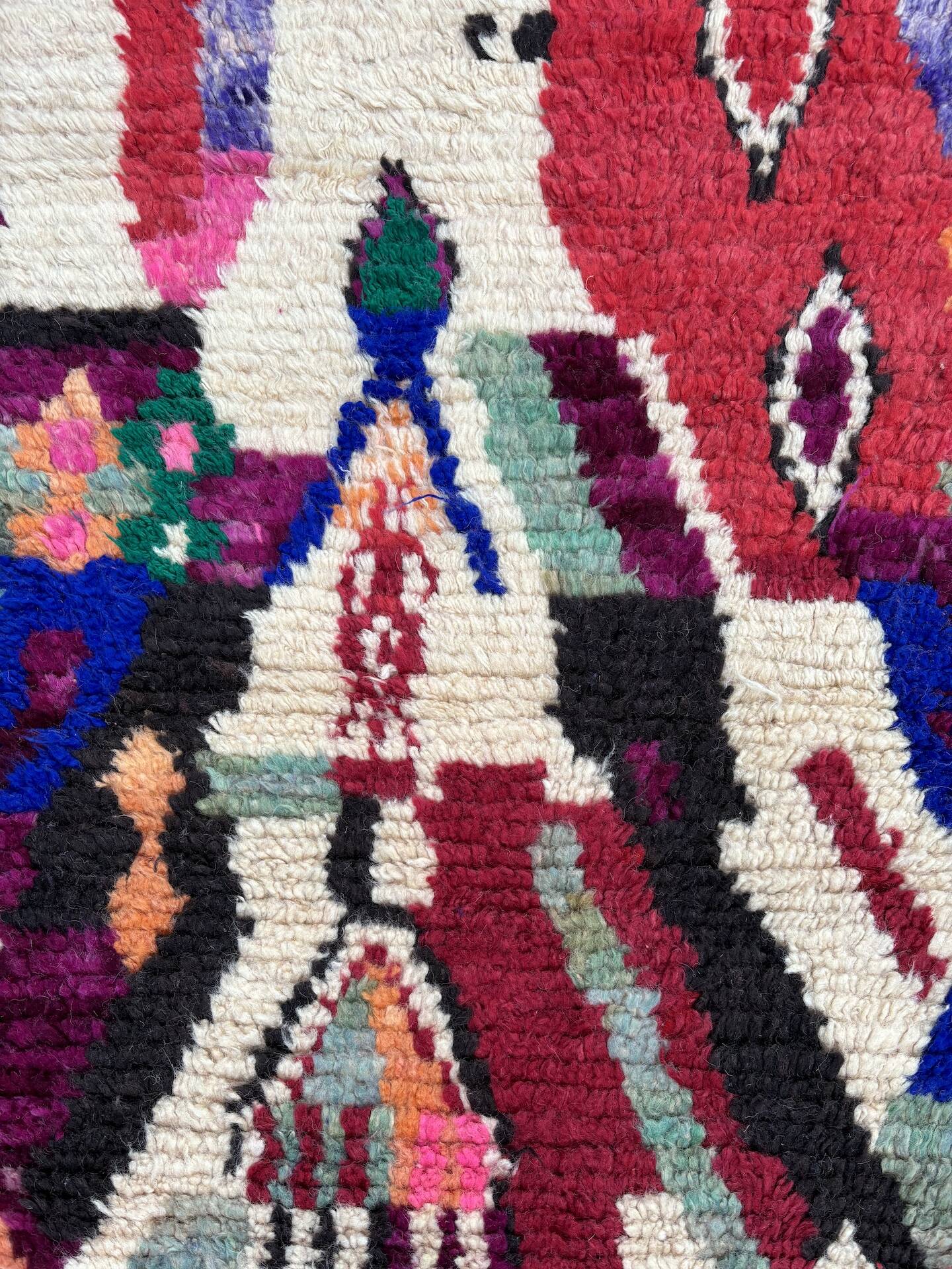 Berber Boujad multicolored wool hallway rug 70x360 cm