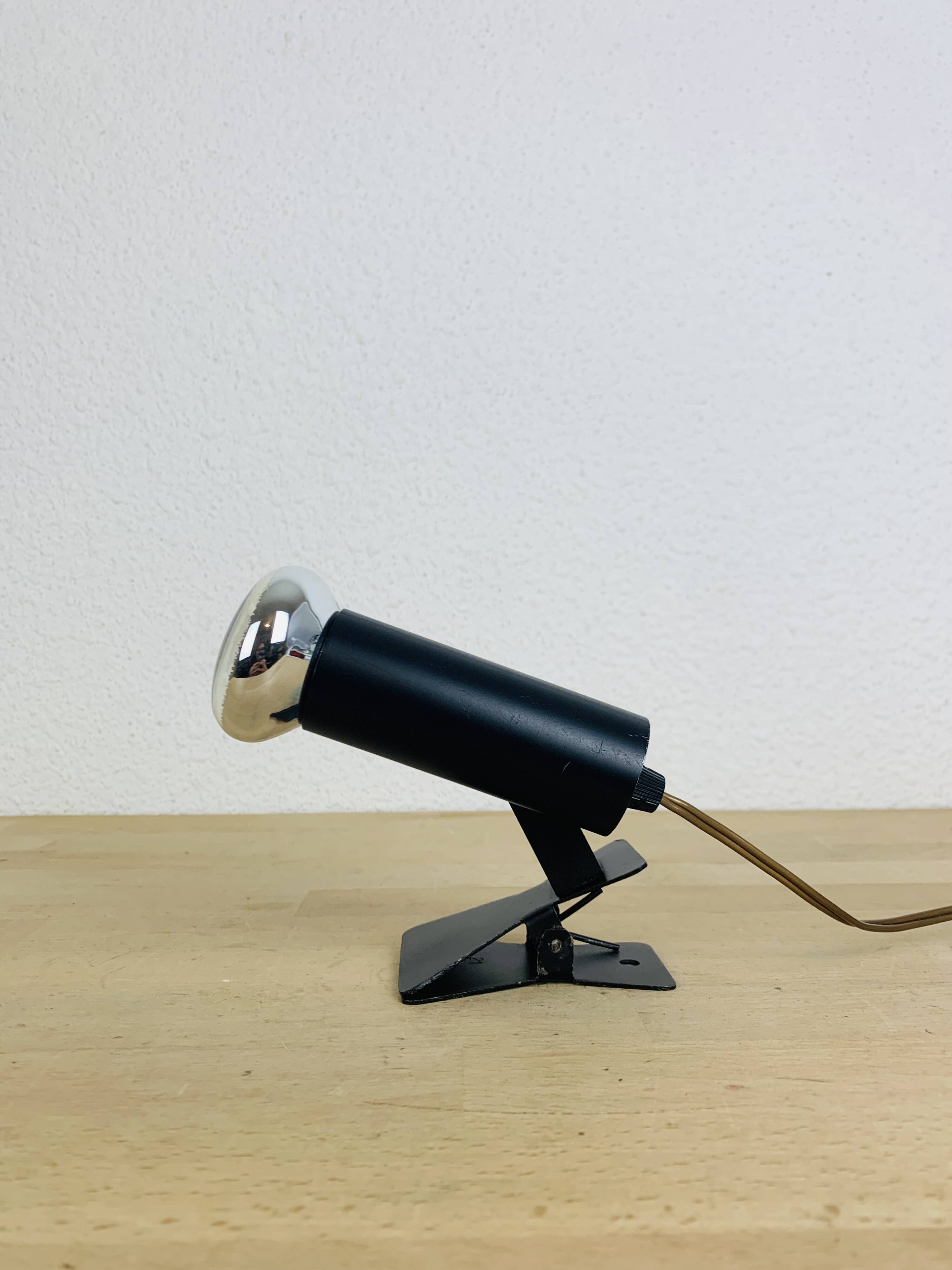 Vintage clamp spotlight, black metal, 70s