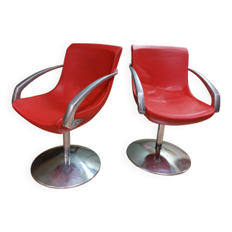 Pair of GV Design swivel hairdresser chairs - Italy - 1970s