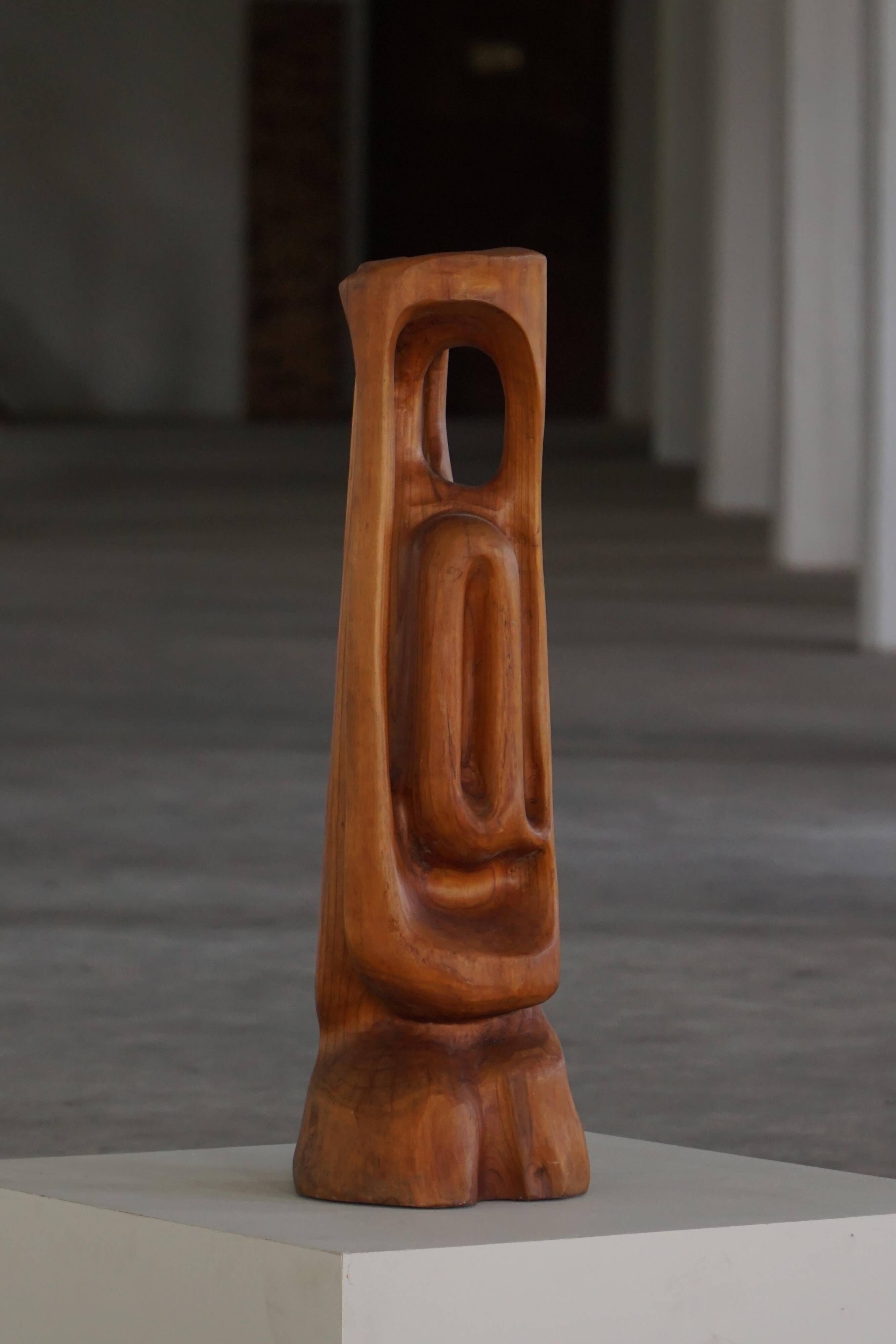 Large wooden sculpture "Woman" by Ole Wettergren, Danish modern, 1970s.