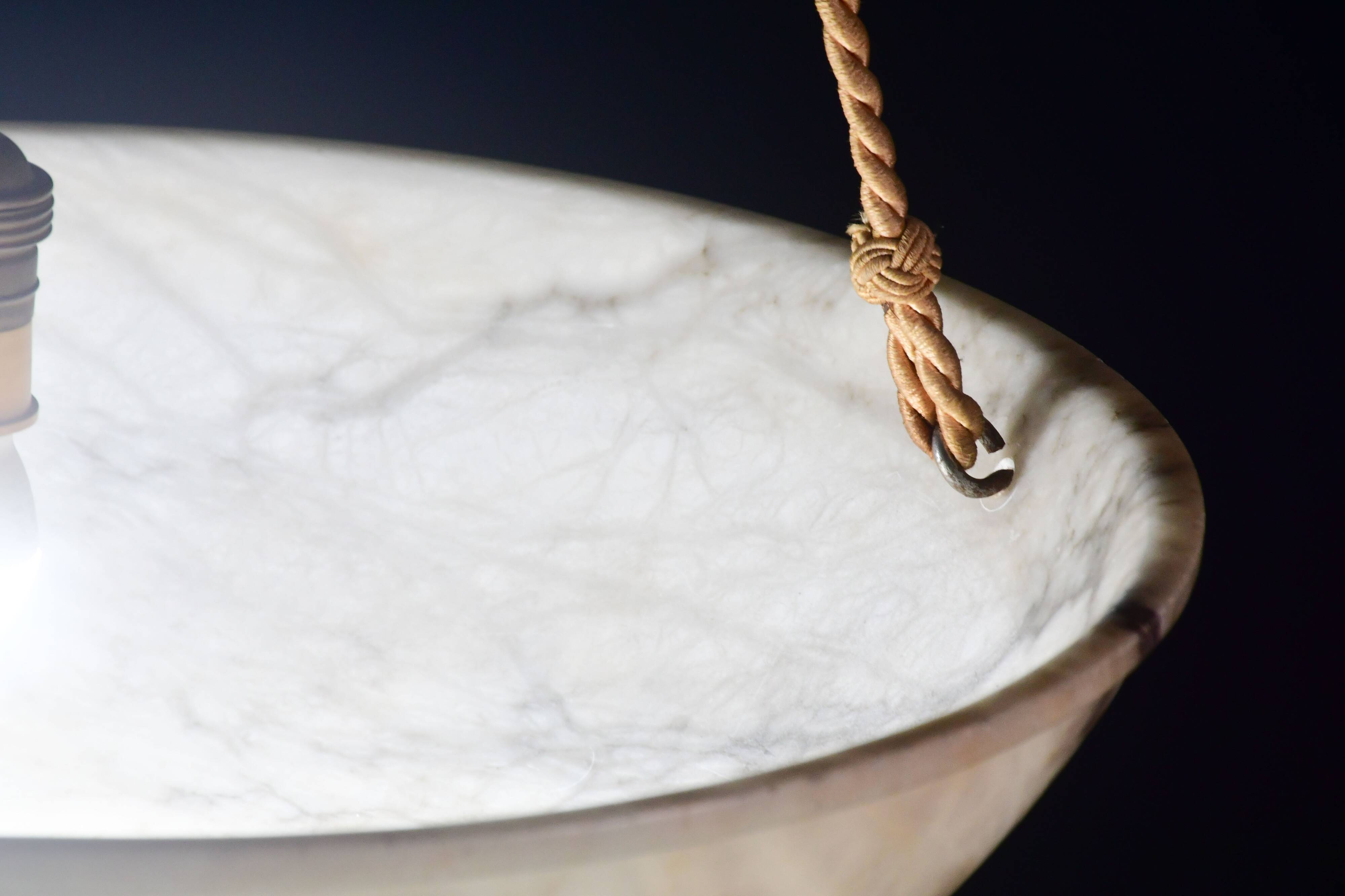 Great size superb Art Deco white alabaster chandelier, 1930s