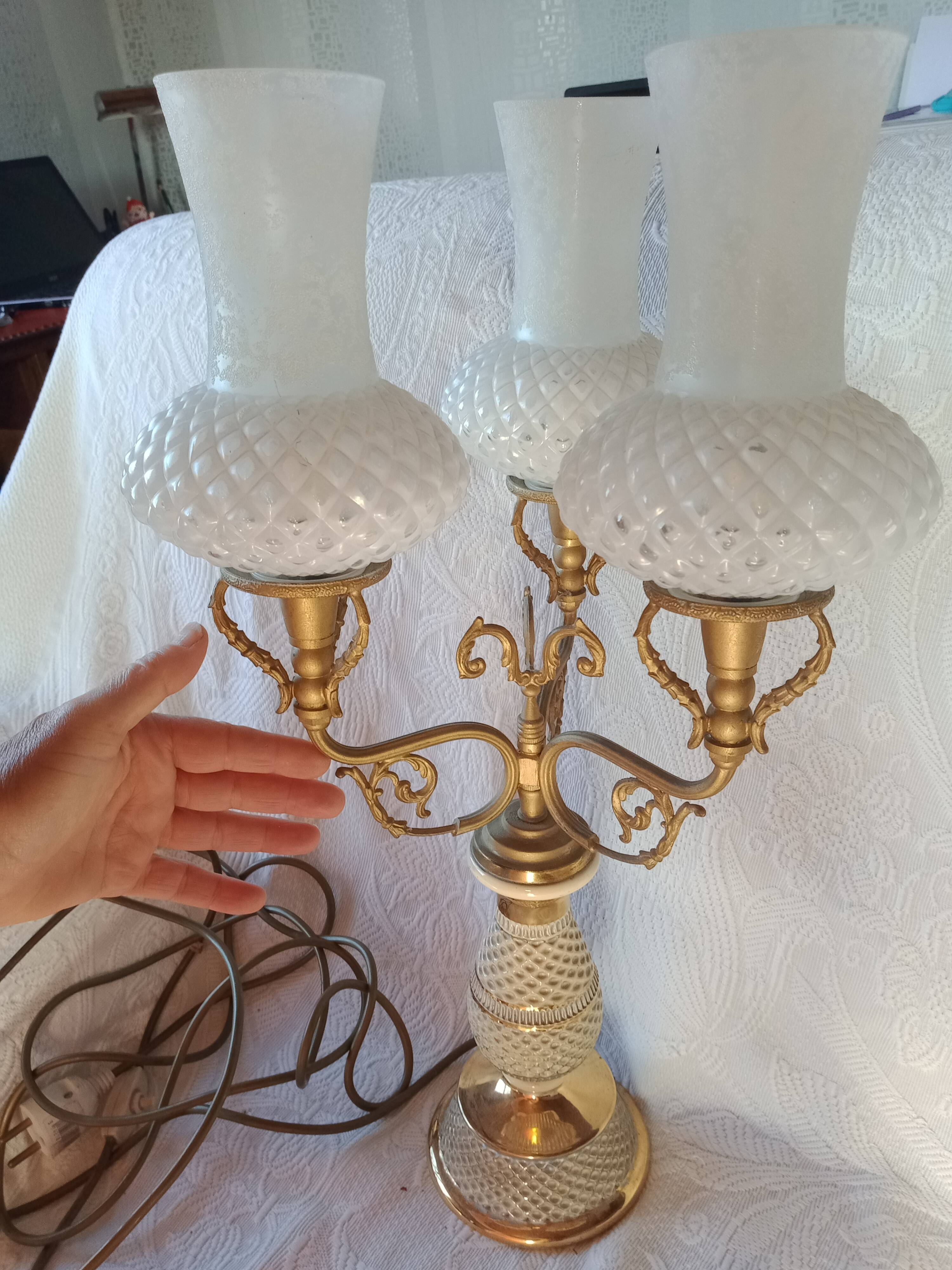Florentine - baroque lamp ceramic brass metal topped with 3 glass tulips