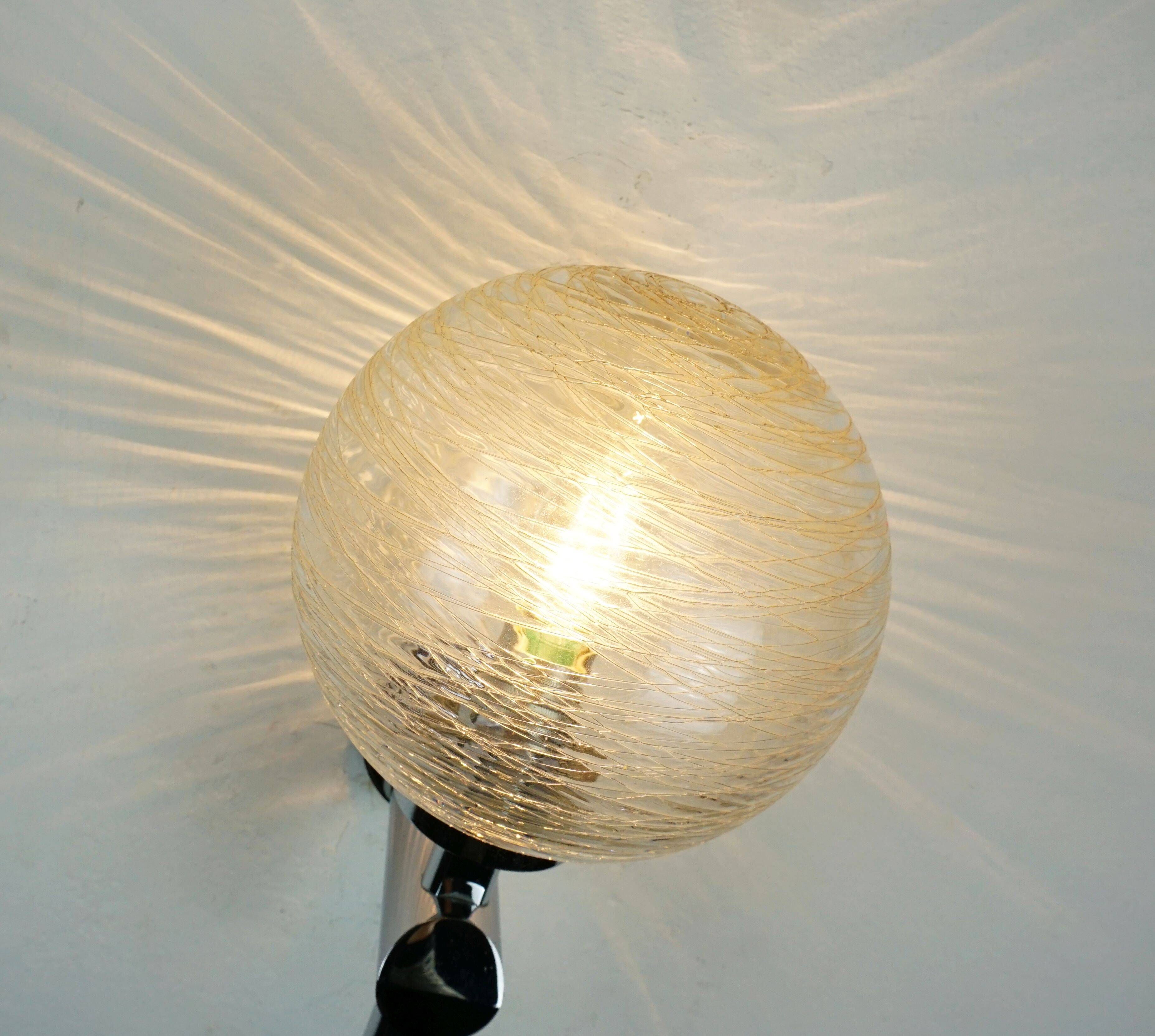 Pair of vintage wall lights structured glass and chrome 1970/80