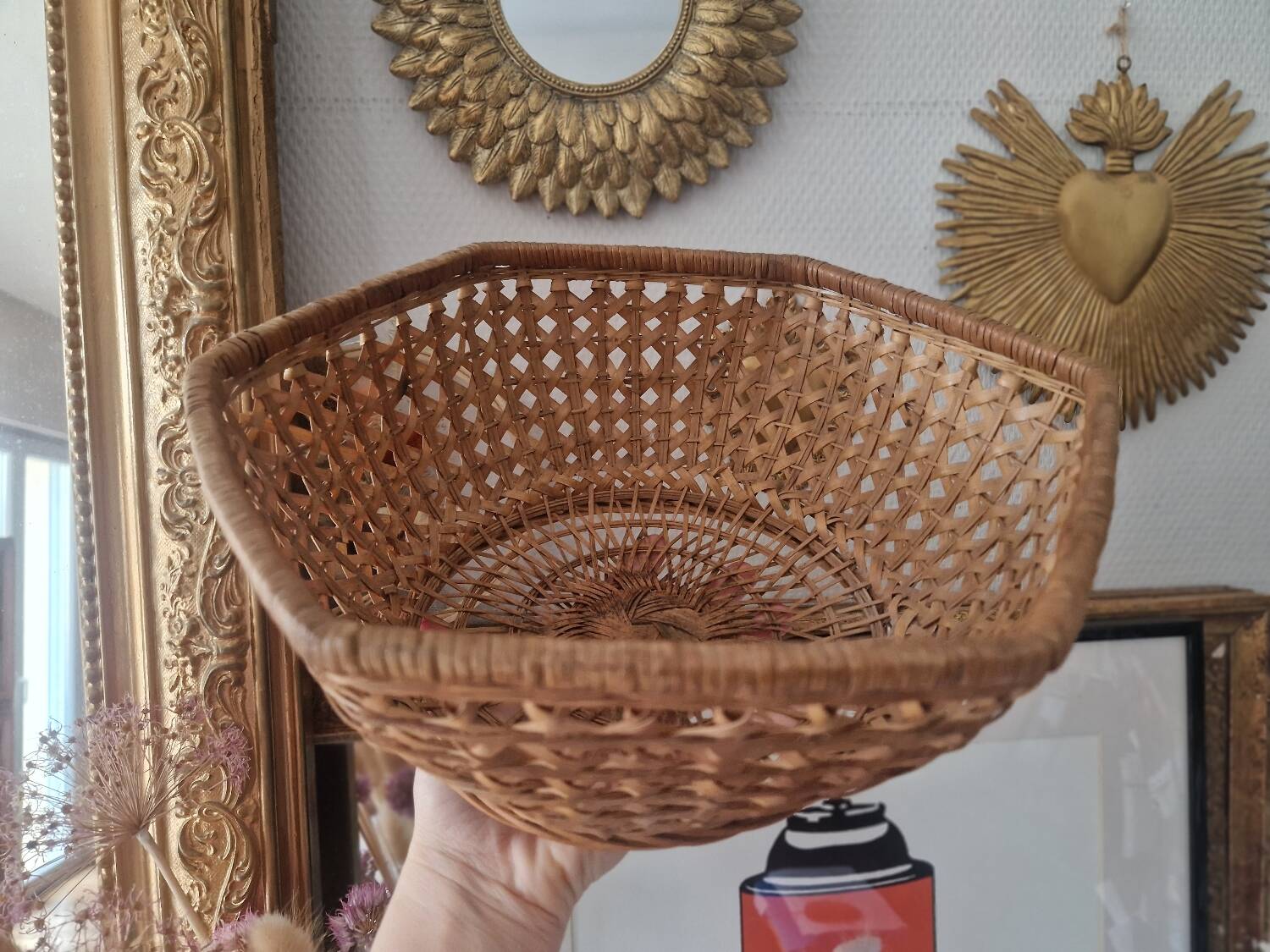 Antique vintage basket with cane style