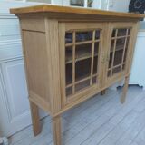 Console, shallow sideboard in waxed finish oak, 2 glass doors, 1 shelf.