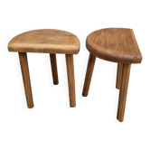 Paire de tabourets de traite en bois brut • Esprit brutaliste & nature