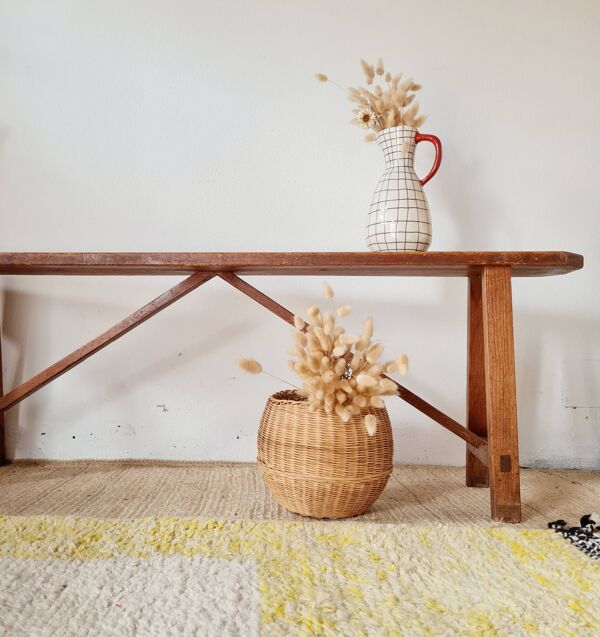 Banc de ferme ancien en bois massif - 145 cm